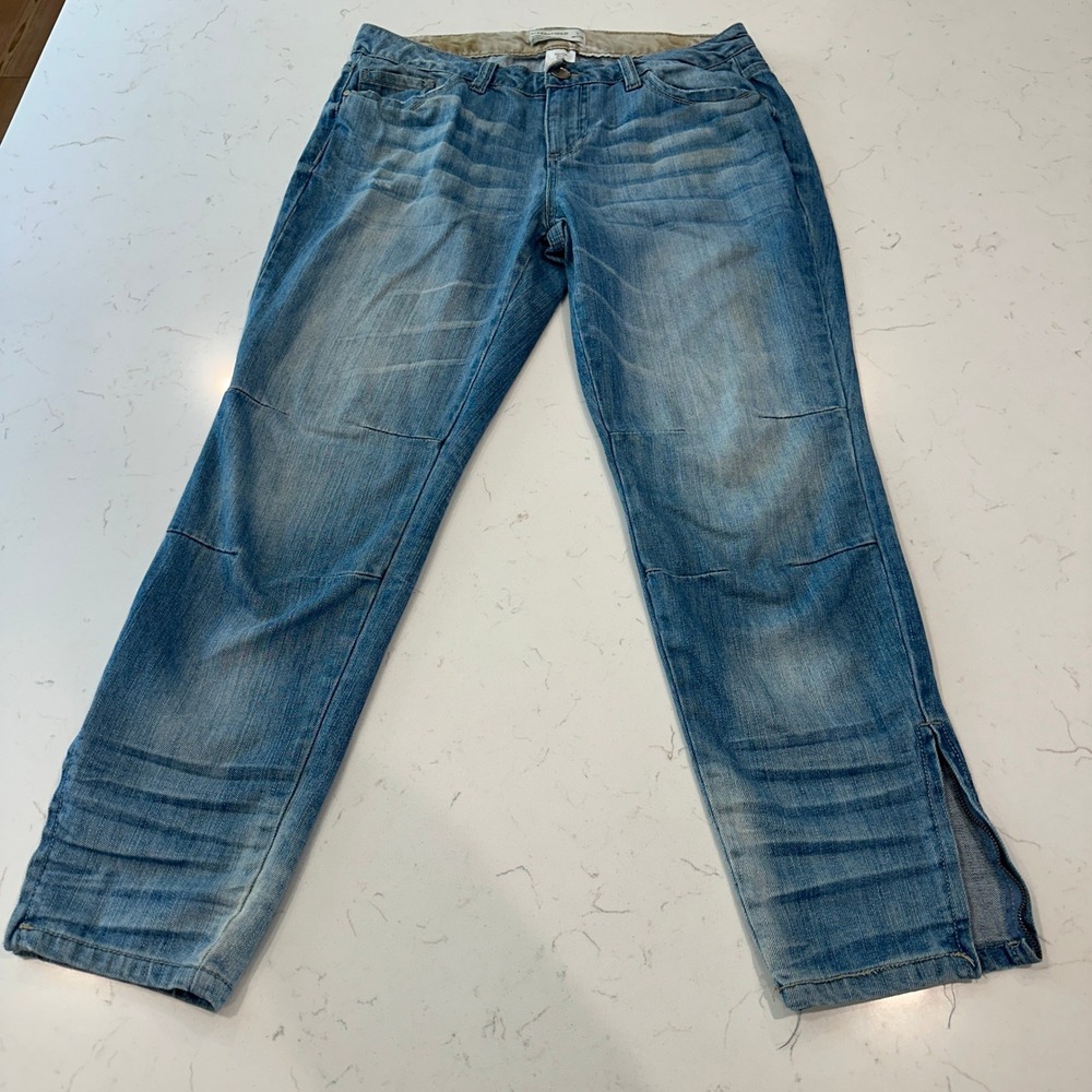 Inked & Faded Womens 8 Petite Straight Leg Jeans Blue Medium Wash Ankle Zip